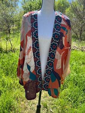 Powder Winter Floral Kimono Jacket in Terracotta